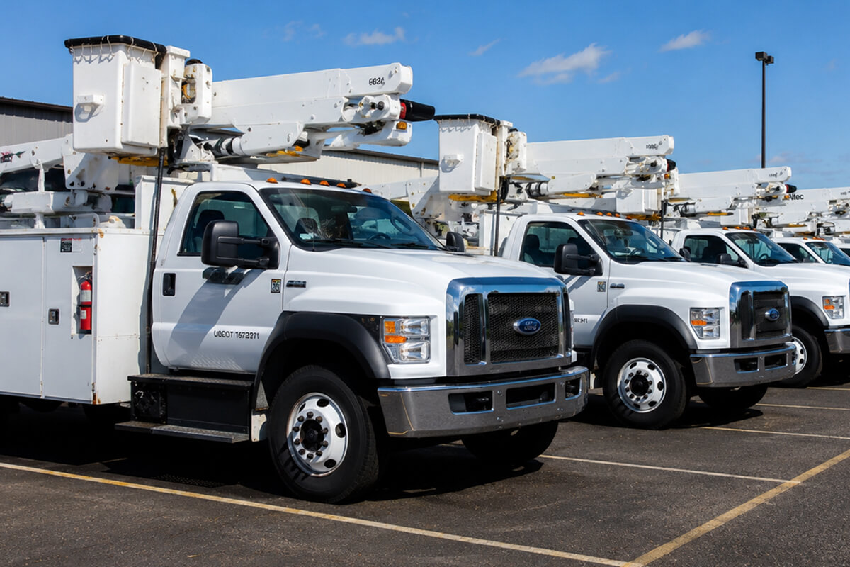 Trucks park in the lot.