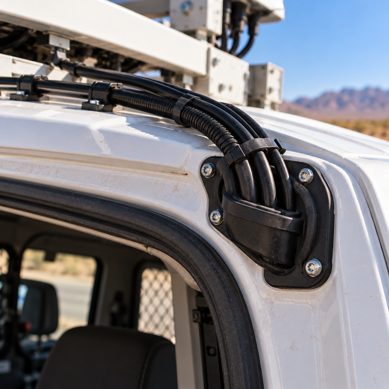 Antenna cables running through a vehicle installation